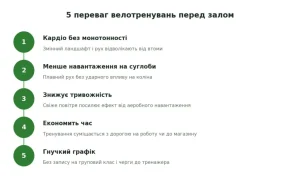 5 переваг велотренувань перед класичним залом — інфографіка